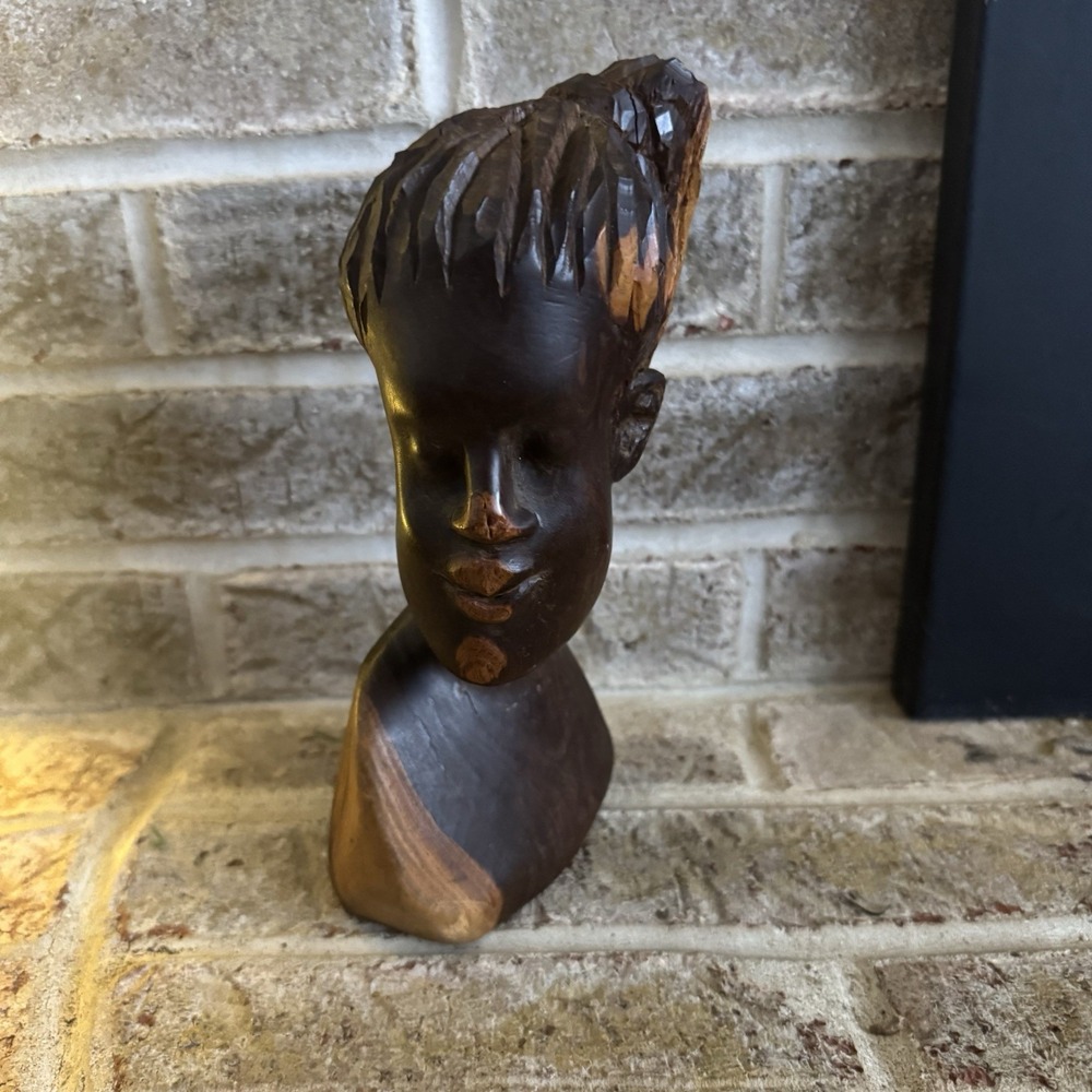 Hand Carved African Wood - Head Statue Of An African Woman